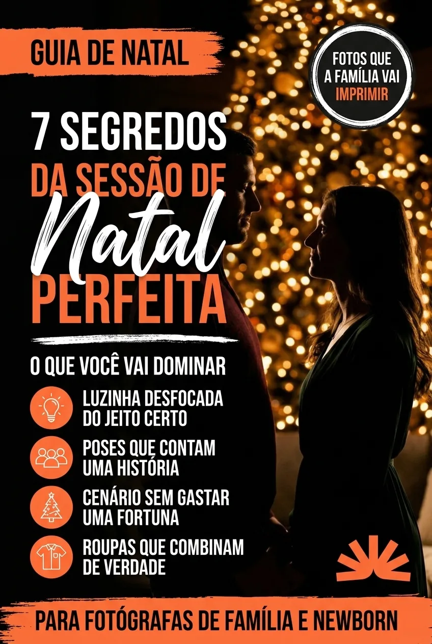 Capa do e-book 7 Segredos da Sessão de Natal Perfeita, com paleta bordô e verde-pinho