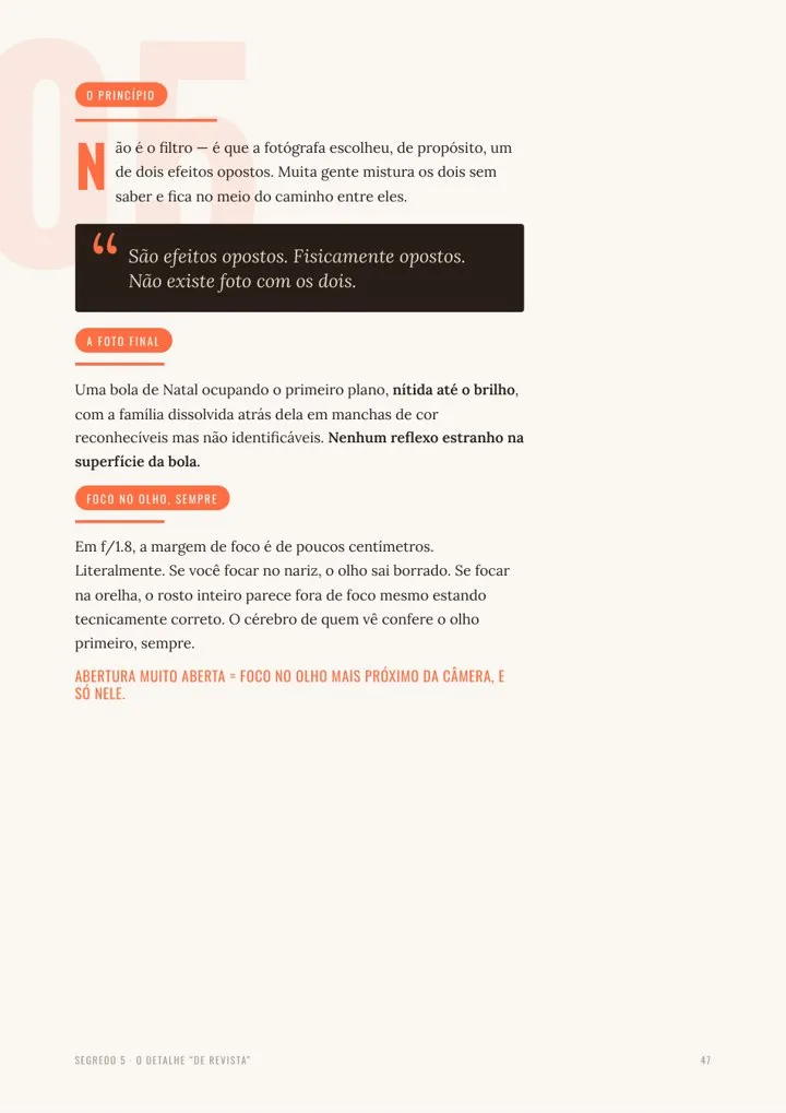 Página do capítulo 7: o detalhe que faz a foto parecer de revista